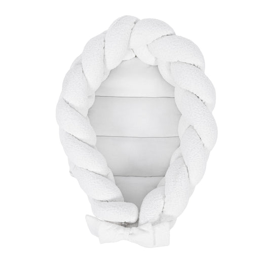 MeowBaby Babynestchen mit schützenden Zopf Bouclé - creme/weiß