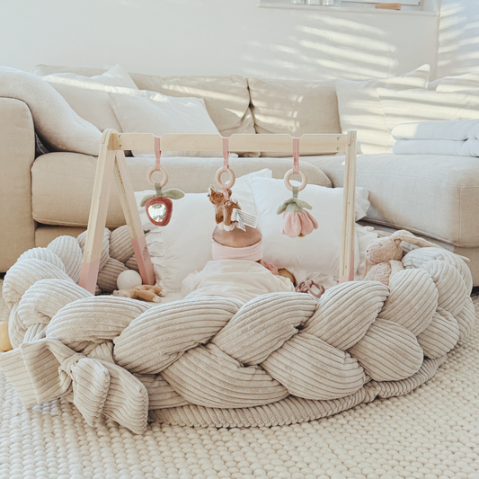MeowBaby Babynestchen Ästhetik Cord mit Spielmatte & 3m geflochtener Bettumrandung - Classic Cord Edition