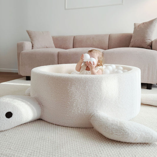 MeowBaby Bällebad Schildkröte Shelly Bouclé, 200 Bälle - eigene Farbauswahl