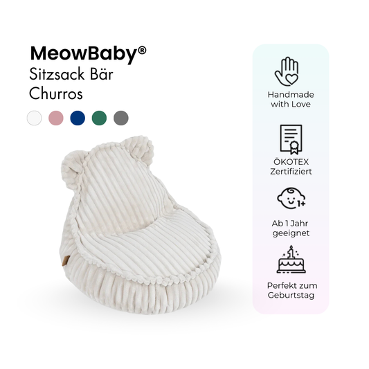 MeowBaby Kindersessel Bären-Sitzsack Churros - Plüsch-Cord Edition