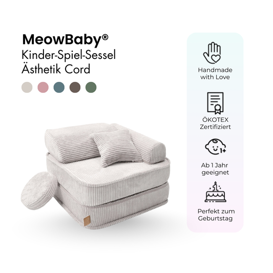 Meowbaby Kindersessel 3‑in‑1 Ästhetik Cord - Faltbare Kindercouch & Spielmatratze - Classic Cord Edition