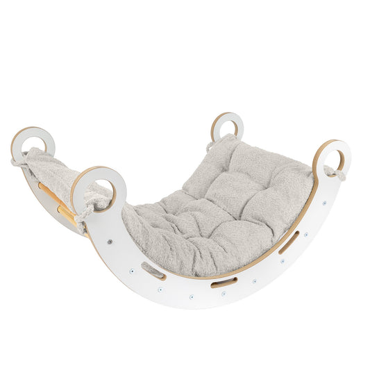 MeowBaby Balancewippe M Snug Rocker weiß inkl. Wippkissen Premium Bouclé