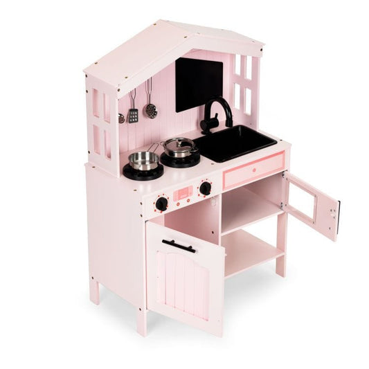 MeowBaby Montessori Holzspielküche für Kinder mit Zubehör - rosa