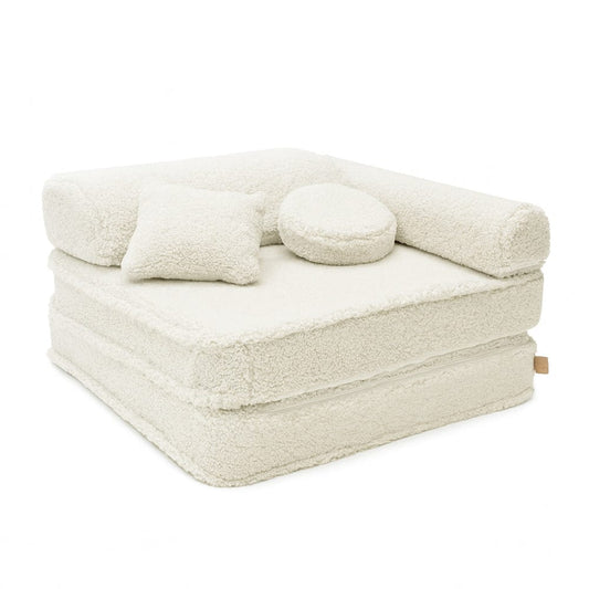 Meowbaby Kindersessel 3‑in‑1 Bearly - Faltbare Kindercouch & Spielmatratze - Soft Teddy Edition