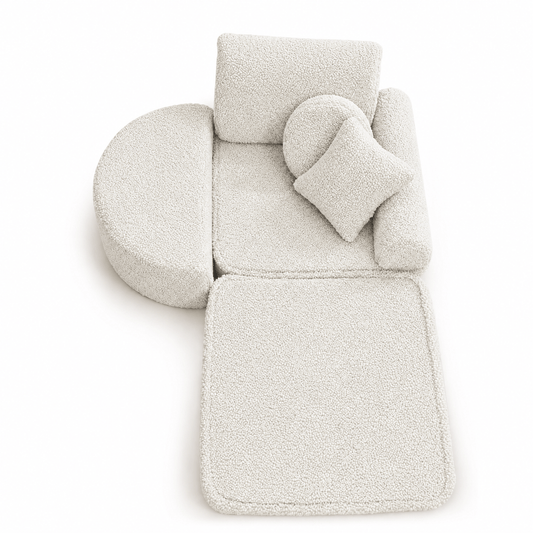 MeowBaby Kindersessel 3-in-1 Max Bearly - faltbare Kindercouch & Spielmatratze - Soft Teddy Edition